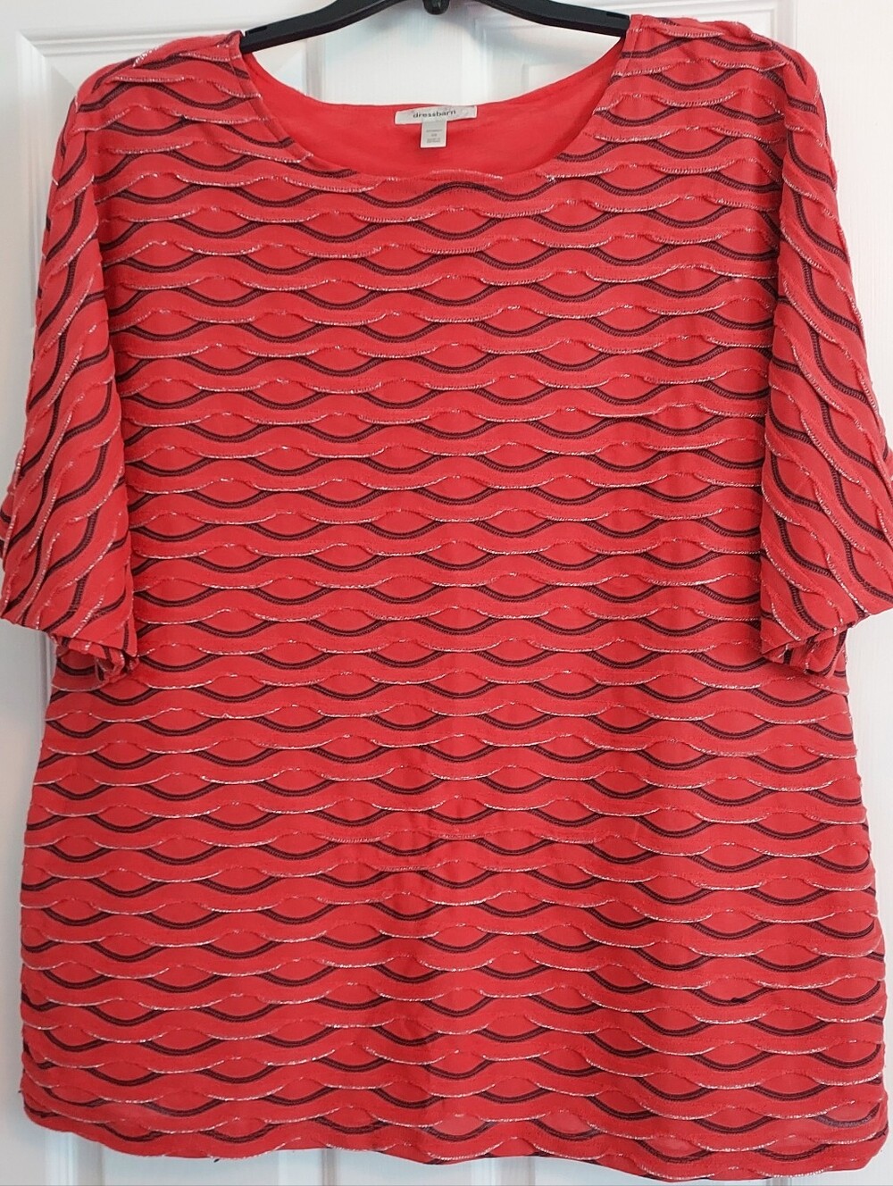 Dress Barn Orange Short Sleeve Wave-Textured Tunic